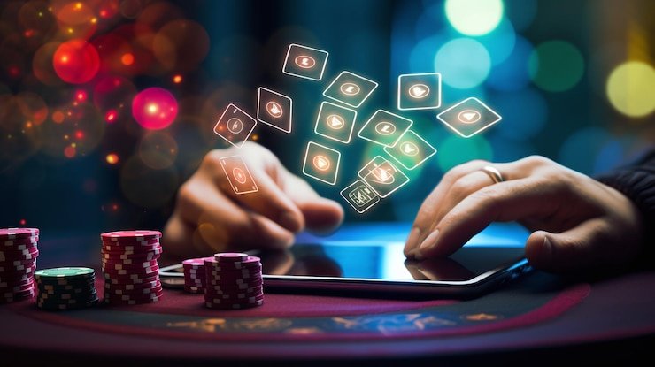 Live dealer Texas Hold'em Bonus table on puso toto with multiple player positions and community cards
